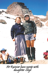 Anne Elliott at Mt. Rainier base camp with daughter Skye