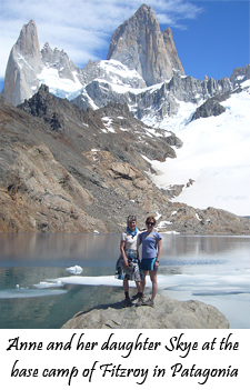 Anne Elliott at Mt. Rainier base camp with daughter Skye